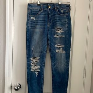 American Eagle Distressed Hi-Rise Jegging, Super Stretch X, size 8